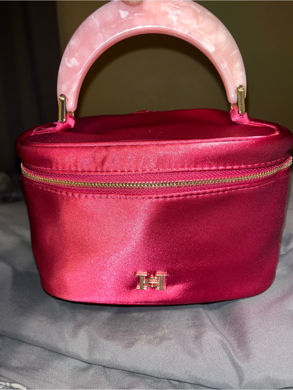 Pink Satin Carolina Herrera Top-Handle Cosmetic Case